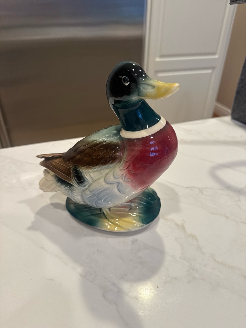 Ceramic Mallard Duck Figurine in Green, Red and Brown - Unbranded